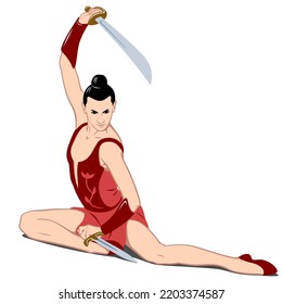 Gymnast With Sword And Dagger. Rhythmic Gymnastics, Circus. Pop Art Style. Vector Drawing. Sworg And Dagger Are Separate Objects.