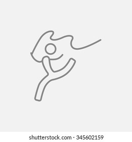 Gymnast with tape line icon for web, mobile and infographics. Vector dark grey icon isolated on light grey background.