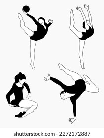 Gymnast team silhouettes set. Sport artistic gymnastics. Sports queen. Flat style. Isolated vector