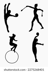 Gymnast team silhouettes set. Sport artistic gymnastics. Sports queen. Flat style. Isolated vector svg