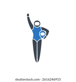 Gymnast with Victory Icon On White Background