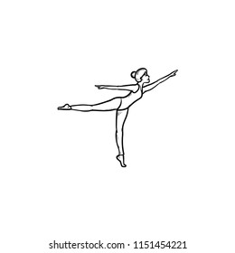 Gymnast woman dancing hand drawn outline doodle icon. Female dancer, fit slim girl, artistic gymnastics concept. Vector sketch illustration for print, web, mobile and infographics on white background.
