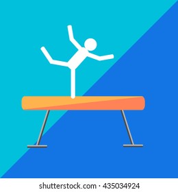 Gymnastic balance beam on two-tone background