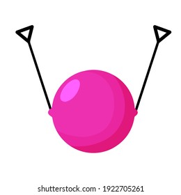 Gymnastic ball. Aerobic exercise. Pink rubber inflatable circle. Flat cartoon illustration. Sports training
