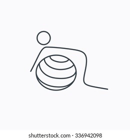 Gymnastic ball icon. Pilates fitness sign. Sport workout symbol. Linear outline icon on white background.