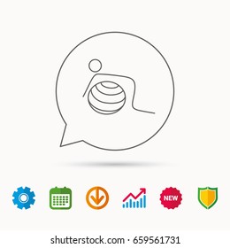 Gymnastic ball icon. Pilates fitness sign. Sport workout symbol. Calendar, Graph chart and Cogwheel signs. Download and Shield web icons. Vector