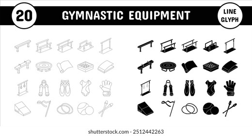 Gymnastic Equipment Line Glyph Vector Illustration Icon Sticker Set Design Materials