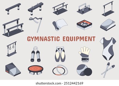 Gymnastic Equipment Lineal Color Vector Illustration Icon Sticker Set Design Materials