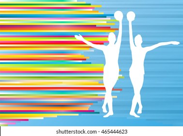 Gymnastic girl with ball abstract vector background colorful stripes illustration