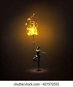 gymnastic girl holding a torch in the darkness could be used in Olympic games and sports opportunities .