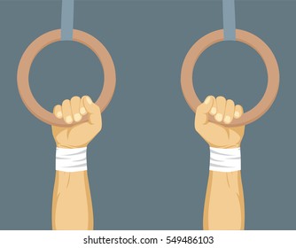 Gymnastic. Hands On Gymnastics Rings. Calisthenic Training. Flat Vector Illustration