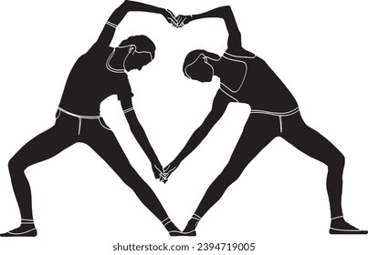 Gymnastic Harmony: Silhouette of Women Contortionists on White, Vector Art: Contortionist Yoga Poses in Elegant Silhouette, Graceful Yoga: Two Women Contortionists in Silhouette Stance