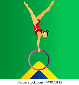 Gymnastic hoop on green background