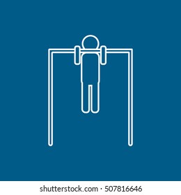 Gymnastic Man On Horizontal Bar Line Icon On Blue Background
