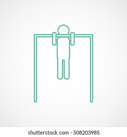 Gymnastic Man On Horizontal Bar Green Line Icon On White Background