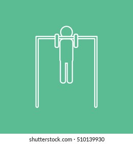 Gymnastic Man On Horizontal Bar Line Icon On Green Background