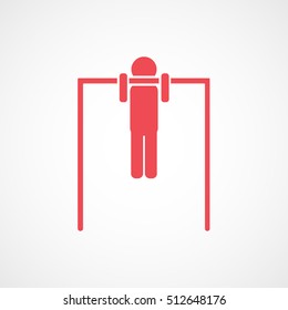 Gymnastic Man On Horizontal Bar Red Flat Icon On White Background