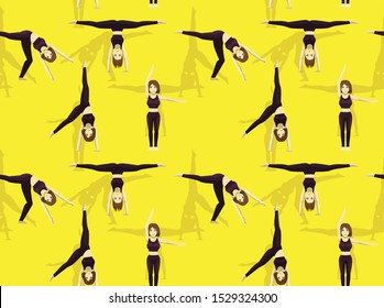 Gymnastic Move Set Cartwheel Cartoon Seamless Background Wallpaper-01