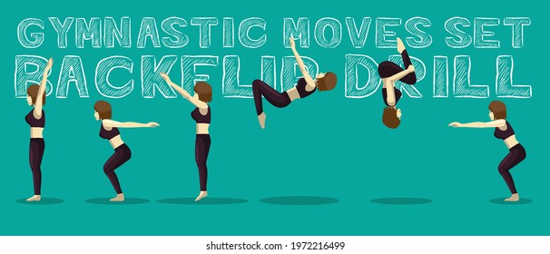 Gymnastic Moves Set Backflip Drill Manga Cartoon Vector Illustration