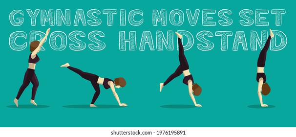 Gymnastic Moves Set Cross Handstand Manga Cartoon Vector Illustration