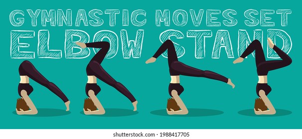 Movimientos Gimnásticos Set Elbow Stand Manga Ilustración vectorial de dibujos animados