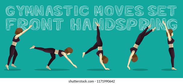 Gymnastic Moves Set Front Handspring Manga Cartoon Vector Illustration
