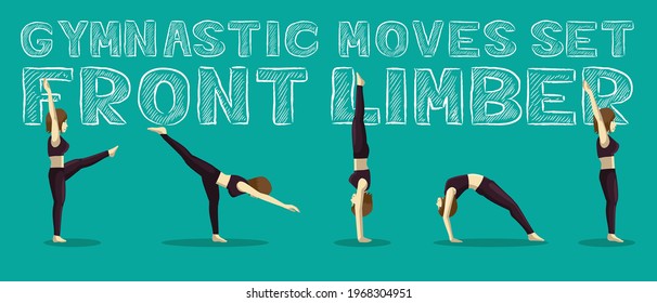 Gymnastic Moves Set Front Limber Manga Cartoon Vector Illustration