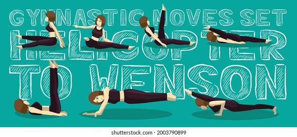 Gymnastic Moves Set Helicopter to Wenson Manga Cartoon Vector Illustration