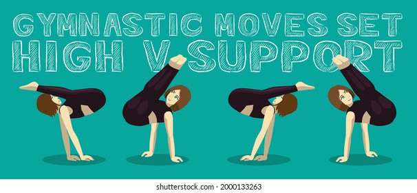 Gymnastic Moves Set High V-Support Manga Cartoon Vector Illustration