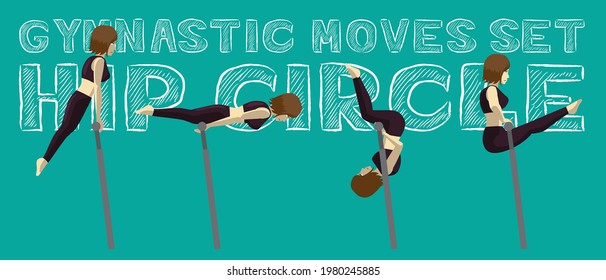 Gymnastic Moves Set Hip Circle Manga Cartoon Vector Illustration