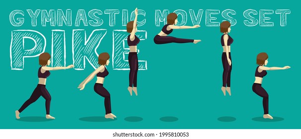 Gymnastic Moves Set Pike Manga Cartoon Vector Illustration