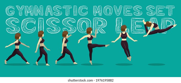 Gymnastic Moves Set Scissor Leap Manga Cartoon Vector Illustration