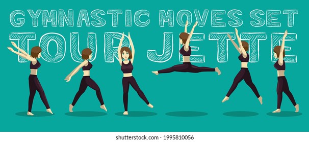 Gymnastic Moves Set Tour Jette Manga Cartoon Vector Illustration