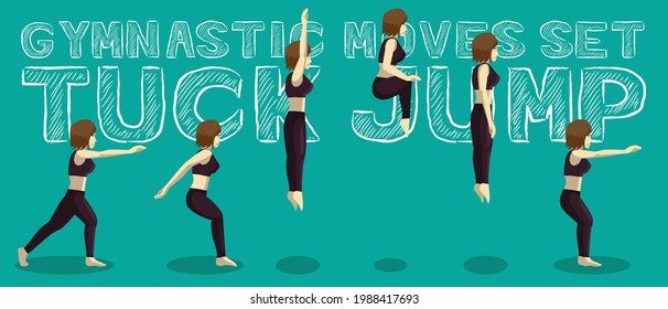 Gymnastic Moves Set Tuck Jump Manga Cartoon Vector Illustration
