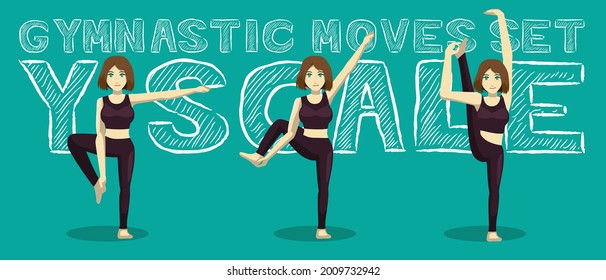 Gymnastic Moves Set Y-Scale Manga Cartoon Vector Illustration