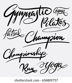 Gymnastic and pilates hand written typography. Good use for logotype, symbol, cover label, product, brand, poster title or any graphic design you want. Easy to use or change color 