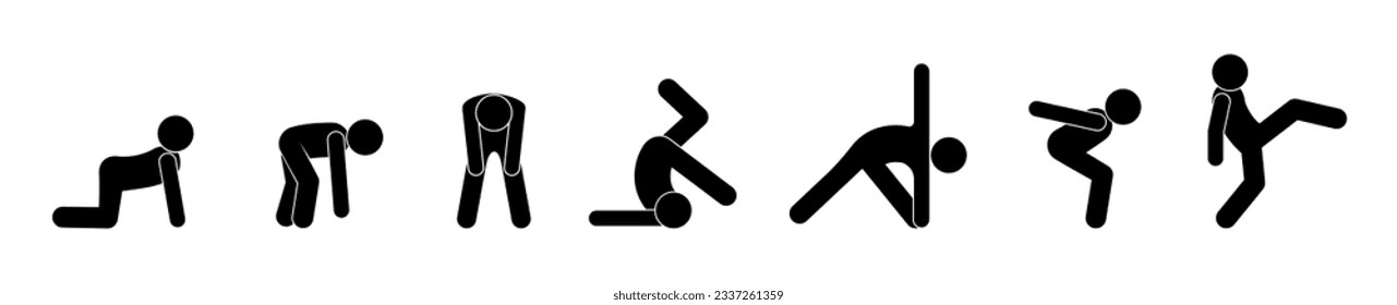 gymnastic poses, stick figure man icon