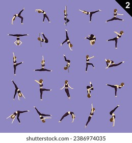 Gymnastic Poses Woman Cartoon Vector Illustration Set 2