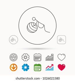 Gymnastic for pregnant icon. Pilates fitness sign. Sport workout symbol. Calendar, Graph chart and Cogwheel signs. Download and Heart love linear web icons. Vector