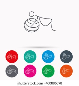 Gymnastic for pregnant icon. Pilates fitness sign. Sport workout symbol. Linear icons in circles on white background.