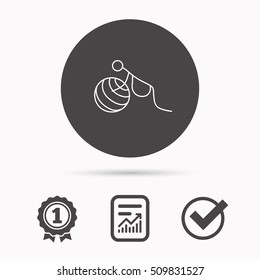 Gymnastic for pregnant icon. Pilates fitness sign. Sport workout symbol. Report document, winner award and tick. Round circle button with icon. Vector