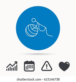 Gymnastic for pregnant icon. Pilates fitness sign. Sport workout symbol. Calendar, attention sign and growth chart. Button with web icon. Vector