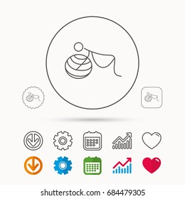 Gymnastic for pregnant icon. Pilates fitness sign. Sport workout symbol. Calendar, Graph chart and Cogwheel signs. Download and Heart love linear web icons. Vector