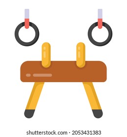 Gymnastic rings in flat style icon, gym equipment 