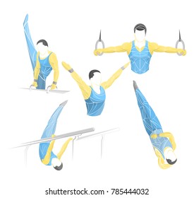 gymnastic rings, gymnastic horse, gymnastic bar, gymnastic bars