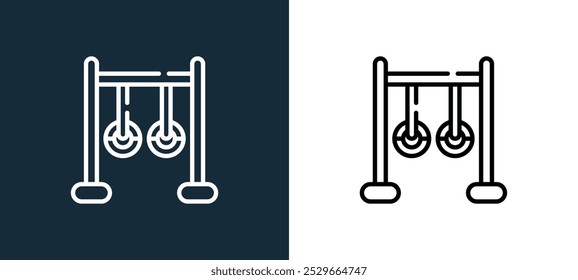 Symbol für Turnringe einzeln auf Weiß und Schwarz. Gymnastikringe skizzieren lineares Vektorsymbol aus der Freizeitpark-Kollektion für mobile Apps, Web und ui.