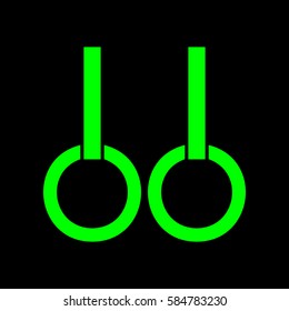 Gymnastic rings icon. Vector. Green icon on black background. Isolated.