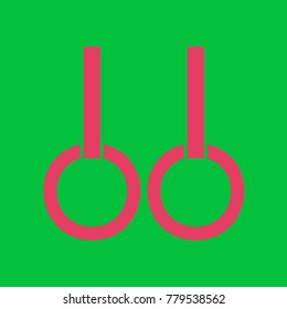 Gymnastic rings icon. Vector. Paradise pink icon on dark pastel green background.