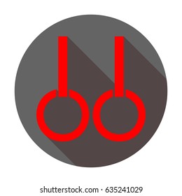 Gymnastic rings icon. Vector. Red icon with reddish shadow on dark gray circle at white background. Isolated.