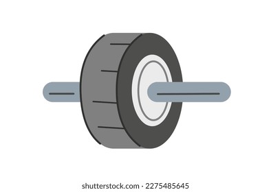 Gymnastic roller concept. Equipment for fitness and strengthening of abdominal muscles. Wheel with handles for exercises. Workout and training. Cartoon flat vector illustration